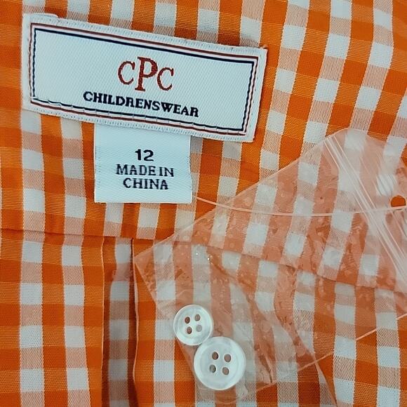 Classic Prep Childrenswear Orange Gingham Checkered Button-down Shirt Boys 12 - Picture 8 of 10